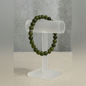 Women's Dark Green Earthy Stone Beaded Stretchy Slip On Bracelet Boho